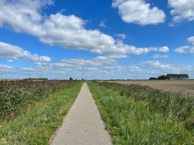 Hollanda, Friesland 'da Oudega çevresinde bisiklet yolu