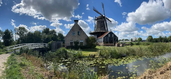 Panorama Větrného Mlýna Krysa Iji Friesland Nizozemsko — Stock fotografie