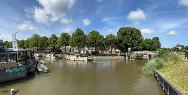 Panorama Canal Arquitetura Cidade Velha Franeker Frísia Países Baixos — Fotografia de Stock