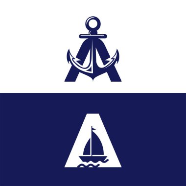Harf A Sailor Boat Logo Tasarımı Vektör Simgesi Grafik Çizimi Çizimi A harfi ve yelkenli logo vektörü