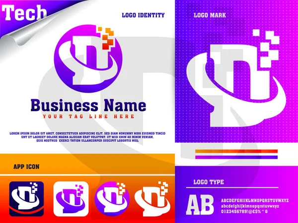 Tech Letter Logo Design Template — Stock Vector