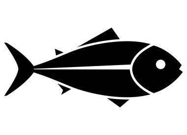 Beyaz arka planda vektör balık ton balığı siyah silueti. Soyut siyah ve beyaz vektör çizimi.