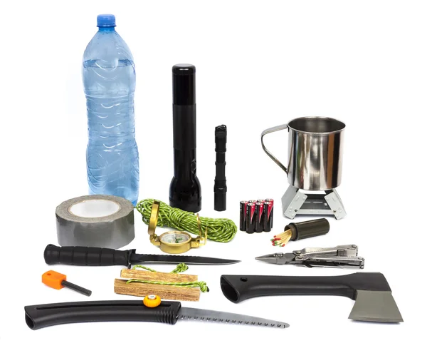 Survival kit with emergency supplies — Stock Photo, Image