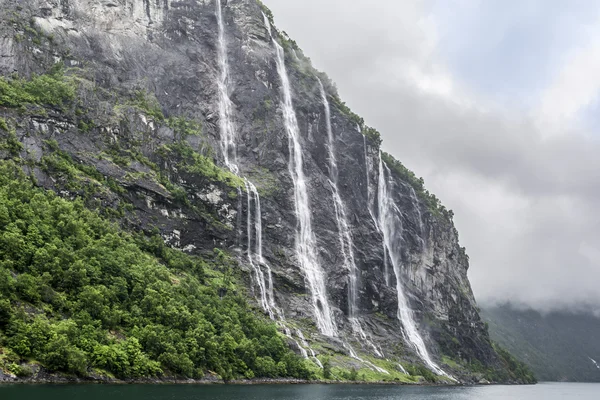 Seven Sisters Waterfall, fjord, Norway — Stock Photo, Image
