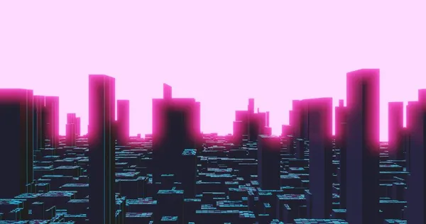 Cgi Illustré Rétro Anime Inspiré Ville Sombre Dans Nuit Skyline — Photo