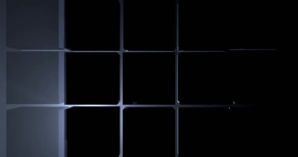 Mozgó Fényes Reflektorfény Lövés Sugarak Között Minimális Fekete Kockák Űrben — Stock videók