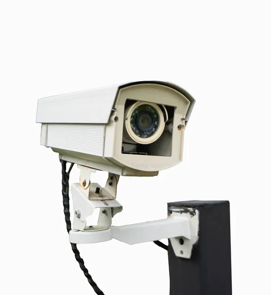 Белая Камера Видеонаблюдения Белом Фоне Система Видеонаблюдения Здании Перед Лифтом — стоковое фото