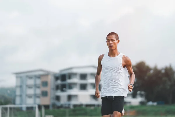 Athlete Sportman Runner Training Run Lane Stadium Morning Runner Man — Photo