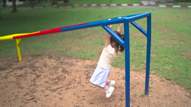 Cute Asian Girl Smile Play School Kindergarten Yard Playground Healthy — Vídeos de Stock