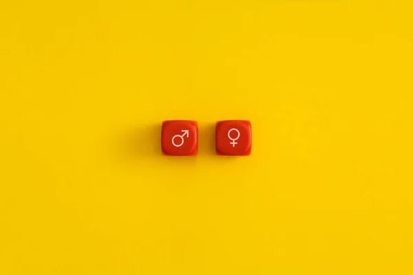 Man Vrouw Pictogrammen Een Rode Blokjes — Stockfoto