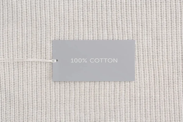 Etiqueta Ropa Con Texto 100 Algodón Primer Plano Textil Blanco —  Fotos de Stock