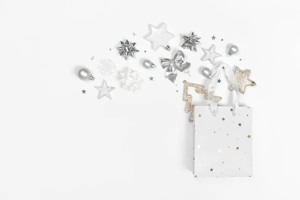 Рождественское Оформление Белом Фоне Пробелами Текста Вид Сверху Плоский Лежал — стоковое фото