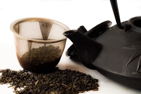 çaydanlık ve çay yaprakları