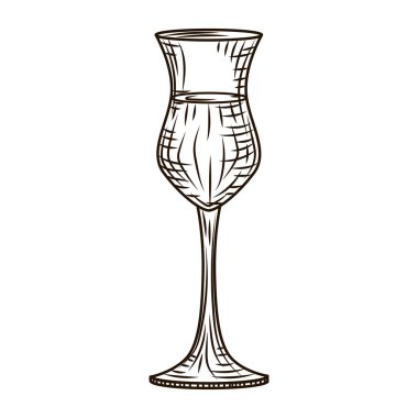 Beyaz arka planda tamamen cam işlemeli pisko stili. Klasik eskiz, siyah taslak, yakın plan. Vektör illüstrasyon tasarımı