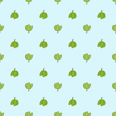 Parlak yeşil arka planda kusursuz desenli ıspanak salatası. Marullu basit bir süs. Kumaş için geometrik bitki şablonu. Tasarım vektörü illüstrasyonu.