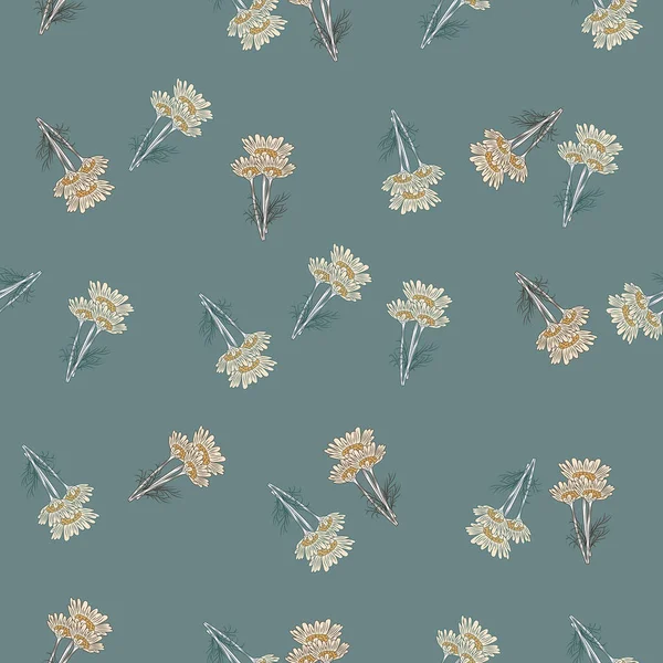 Modèle Sans Couture Camomille Sur Fond Bleu Belles Fleurs Été — Image vectorielle