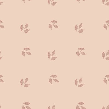 Pastel şeftali arka planında kusursuz kakule deseni. Şirin bitki taslak süsü. Kumaş için geometrik doku şablonu. Tasarım vektörü illüstrasyonu.