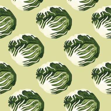 Pastel yeşil arka planda kusursuz radicchio salatası. Marullu modern süs. Kumaş için çapraz bitki kalıbı. Tasarım vektörü illüstrasyonu.