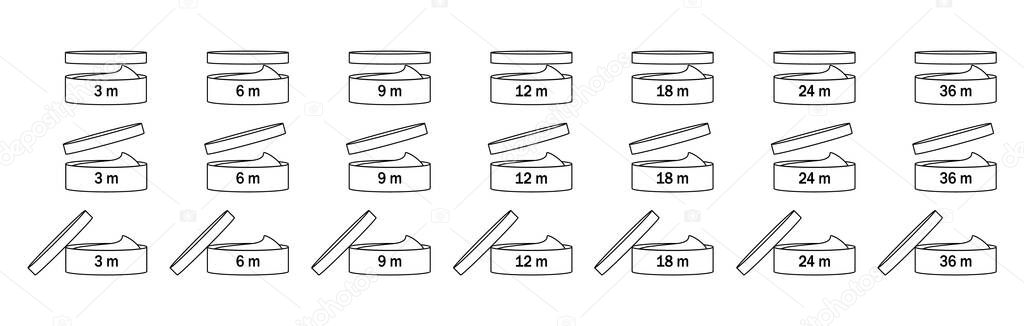 Period after opening for packaging design isolated on white background. Open box icon. Vector illustration design.