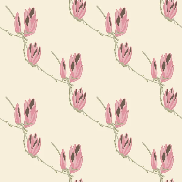 Απρόσκοπτη Μοτίβο Magnolias Παστέλ Φόντο Όμορφο Στολίδι Λουλούδια Γεωμετρικό Floral — Διανυσματικό Αρχείο
