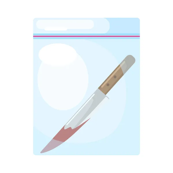 Knife Blood Packet White Background Evidence Crime Flat Style Police — Stock Vector