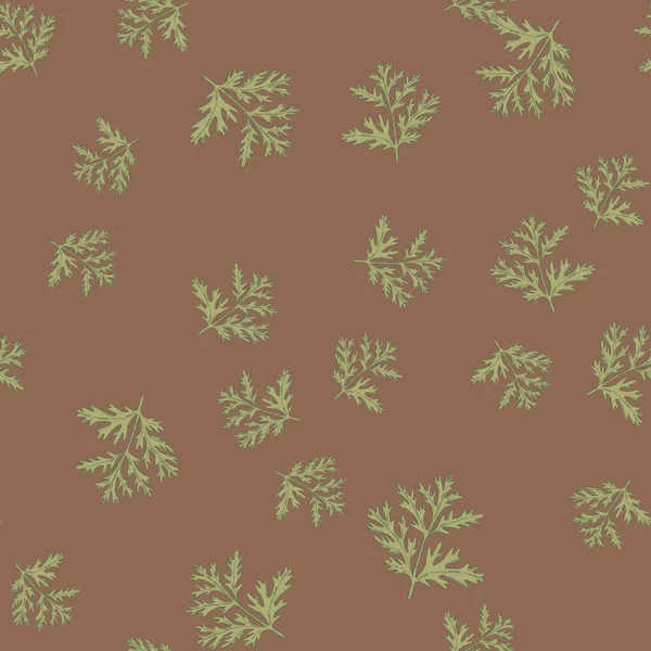 Naadloos Patroon Alsem Bruine Achtergrond Mooie Plant Ornament Groene Kleur — Stockvector