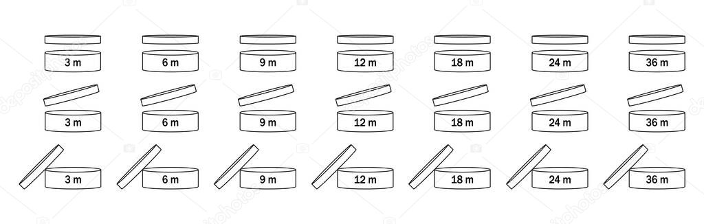 Period after opening for packaging design isolated on white background. Open box cosmetic icon. Vector illustration design.