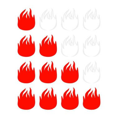 Beyaz arka planda izole edilmiş çanağın keskinliğinin simge ateşleme göstergesi. Düz stil bir menü restoranı çıkartması. Vektör illüstrasyon tasarımı.