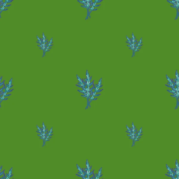 Безшовний Візерунок Пучок Салат Руколи Зеленому Тлі Абстрактний Орнамент Синім — стоковий вектор
