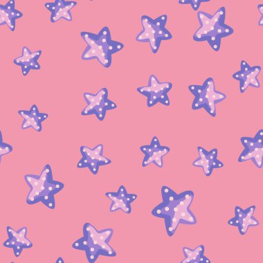 Pembe arka planda kusursuz desenli deniz yıldızı. Kumaş için deniz yıldızı şablonları. Tasarım vektör çizimi. Mevsimlik tekstil baskıları, afişler, arka planlar ve duvar kağıtları için.