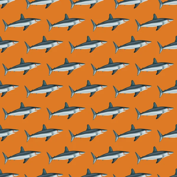 Bezešvé Vzor Žralok Mako Oranžovém Pozadí Zvířecí Šablony Pro Design — Stockový vektor