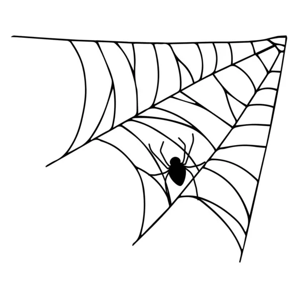 クモの巣は白い背景に隔離されている クモとの不気味なクモの巣 概要ベクターイラスト デザイン要素 — ストックベクタ