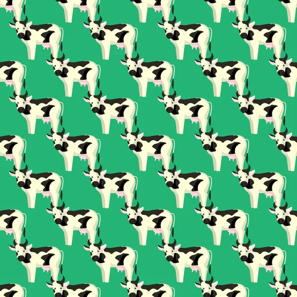 Vaca Padrão Sem Costura Fundo Verde Brilhante Textura Animais Fazenda —  Vetores de Stock