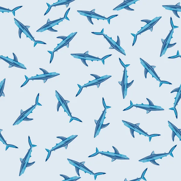 Bezešvé Vzor Modrá Žraloka Světle Šedé Pozadí Modrá Struktura Mořských — Stockový vektor