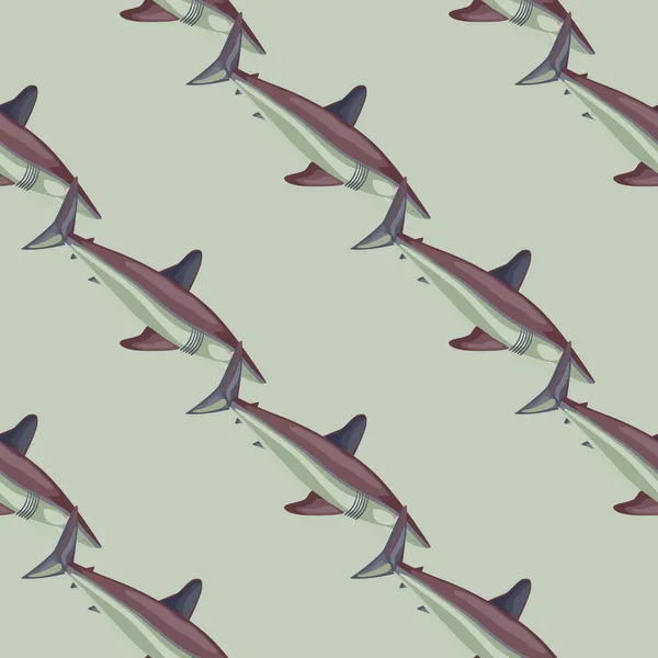 无缝纹鲨鱼Mako在淡绿色背景上 用于织物设计的动物模板 很适合纺织品印花 矢量说明 — 图库矢量图片