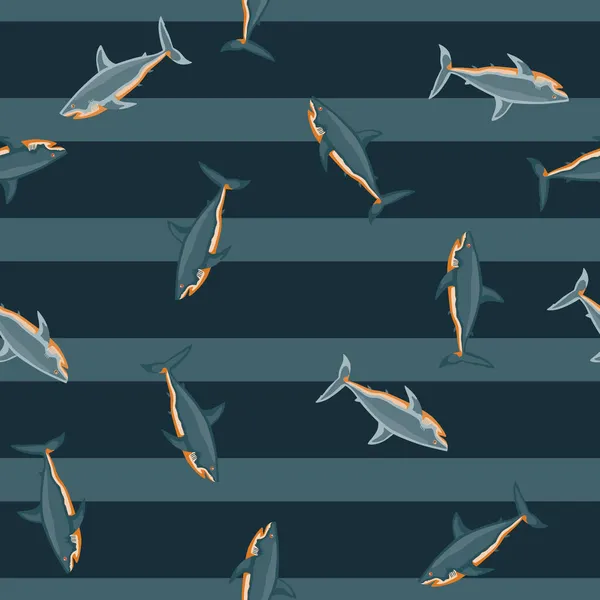 Nahtloser Musterhai Auf Grau Gestreiftem Hintergrund Textur Von Meeresfischen Für — Stockvektor