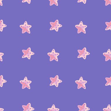 Safra zemininde kusursuz desenli deniz yıldızı. Kumaş için deniz yıldızı şablonları. Tasarım vektör çizimi. Mevsimlik tekstil baskıları, afişler, arka planlar ve duvar kağıtları için.