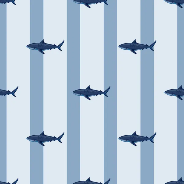Απρόσκοπτη Μοτίβο Καρχαρίας Τίγρης Ριγέ Μπλε Φόντο Υφή Θαλάσσιων Ψαριών — Διανυσματικό Αρχείο