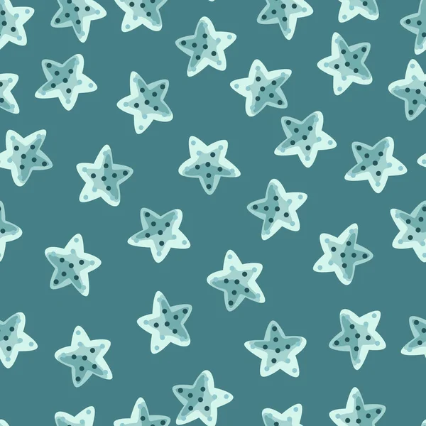 Patrón Inconsútil Estrella Mar Sobre Fondo Verde Azulado Plantillas Estrellas — Vector de stock