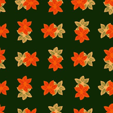 Koyu yeşil arka planda kusursuz desen. Şablon baharatını karalama tarzında tekrar et. Kumaş, ambalaj kağıdı, duvar kağıdı için el yapımı doğa dokusu.