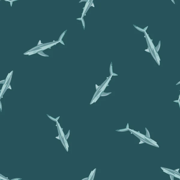 Patrón Inconsútil Tiburón Azul Sobre Fondo Verde Azulado Textura Peces — Vector de stock