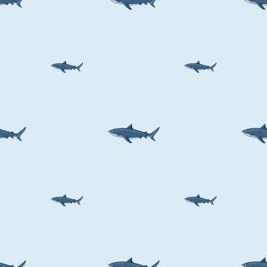 Kusursuz desenli Kaplan köpekbalığı ışığı arka planı. Gri, herhangi bir amaçla deniz balığı dokusuna sahip. Tekstil kumaş tasarımı için geometrik şablon. Basit vektör süsü.