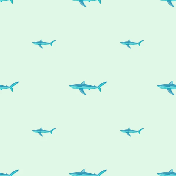 Бесшовный Рисунок Голубая Акула Пастельно Зеленом Фоне Текстура Морской Рыбы — стоковый вектор
