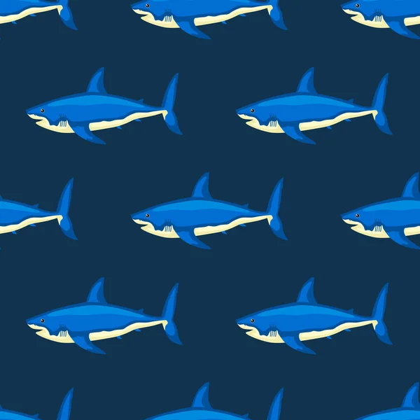 Requin Motif Sans Couture Sur Fond Bleu Foncé Texture Des — Image vectorielle