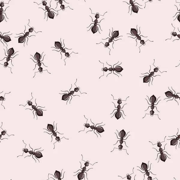 Sömlös Mönster Koloni Myror Rosa Bakgrund Vektor Insekter Mall Platt — Stock vektor