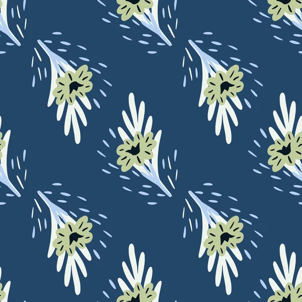 Nahtloses Muster Mit Blumensträußen Auf Blauem Hintergrund Vektorflorale Vorlage Doodle — Stockvektor