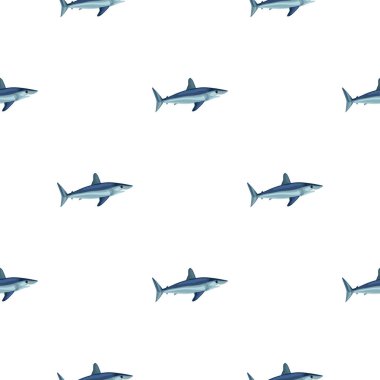 Beyaz arka planda kusursuz desenli köpekbalığı Mako. Kumaş tasarımı için hayvan şablonları. Tekstil baskısı, ambalaj, kapak için harika. Vektör illüstrasyonu.