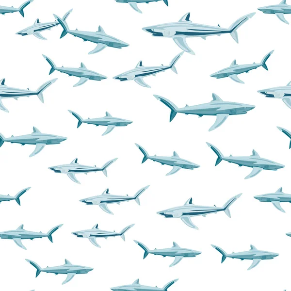Patrón Inconsútil Tiburón Azul Aislado Sobre Fondo Blanco Textura Gris — Vector de stock