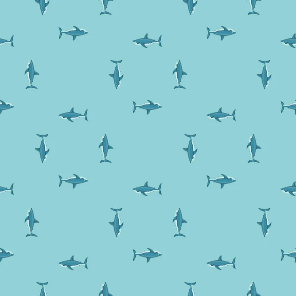 Seamless Pattern Shark Turquoise Background Texture Marine Fish Any Purpose — Stock Vector