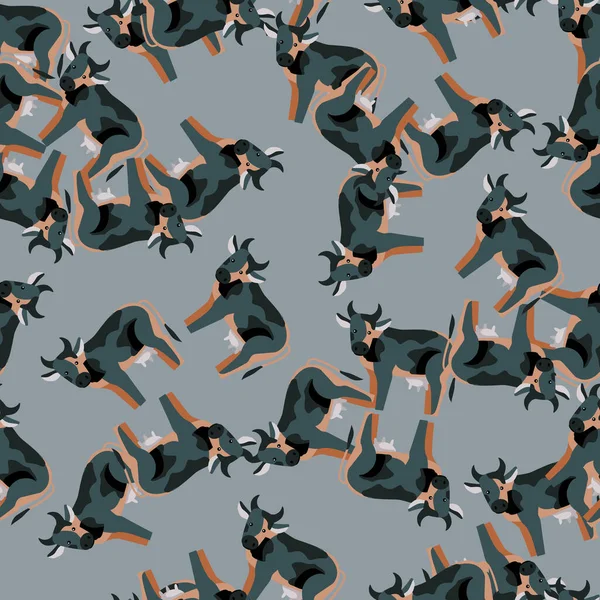 灰色の背景にシームレスなパターン牛 どんな目的のための家畜の抽象的なテクスチャ テキスタイルファブリックデザインのためのランダムテンプレート 単純なベクトル装飾 — ストックベクタ